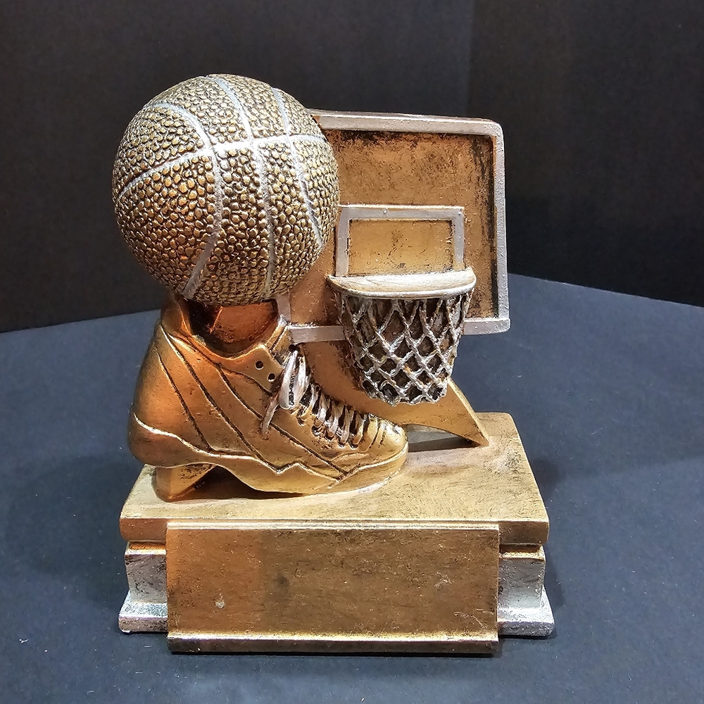 Basketball Resin Metal Looking Trophy Shoe Goal Ball New 5"×4.5"×2.25"